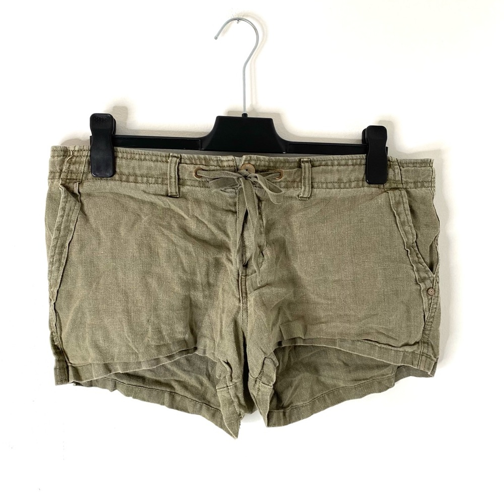 Sanctuary Sage Green Linen Tie Waist Shorts Flap Pocket 100% Linen Summer